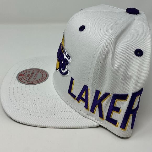 Mitchell & Ness Los Angeles Lakers Retro Snapback Swirl Logo All Over White Cap - Picture 6 of 8